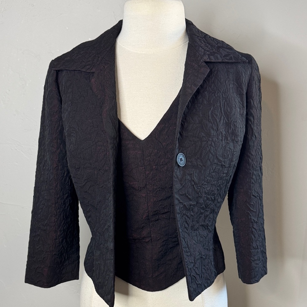 Corset Top & Jacket Burgundy Black Textured Two Piece Set